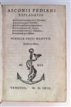 ALDINE PRESS  ASCONIUS PEDIANUS, QUINTUS. Explanatio in Ciceronis orationes [etc.]. 1563. Bound with related work by Marc-Antoine Muret